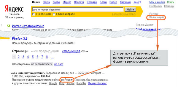 В Калининграде для выдачи используется общероссийская формула ранжирования